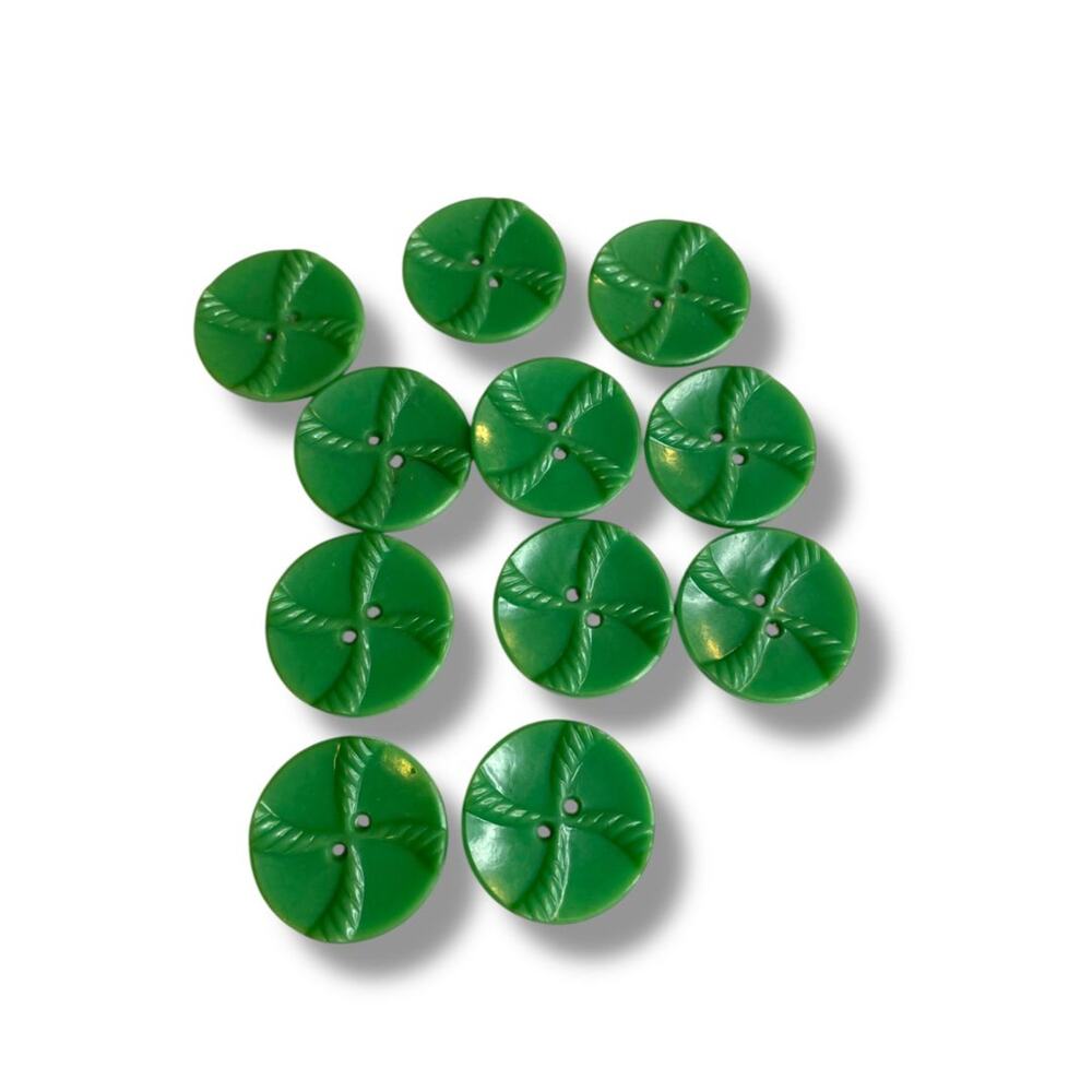 Lot of 11 Green Midcentury Buttons Acrylic Rope Design 1" (27mm)